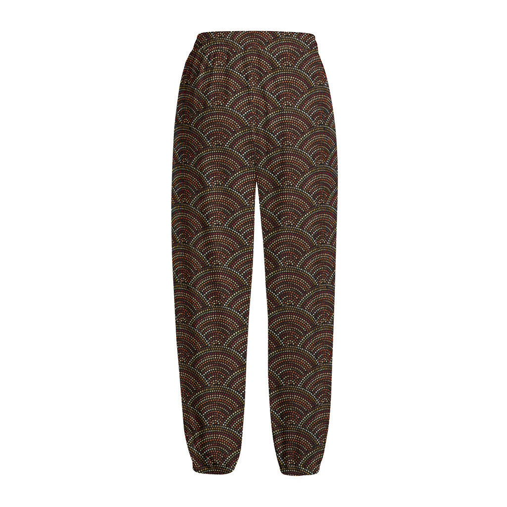 African Afro Dot Pattern Print Fleece Lined Knit Pants