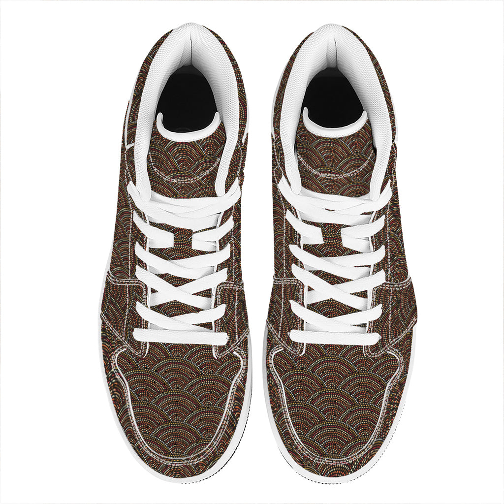 African Afro Dot Pattern Print High Top Leather Sneakers