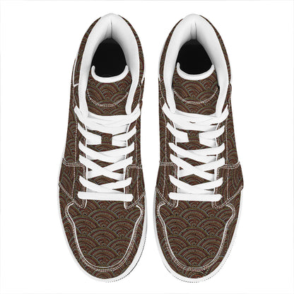 African Afro Dot Pattern Print High Top Leather Sneakers