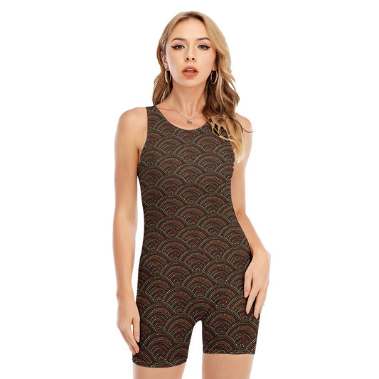 African Afro Dot Pattern Print Sleeveless One Piece Swimsuit