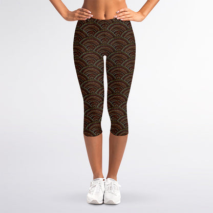 African Afro Dot Pattern Print Women's Capri Leggings