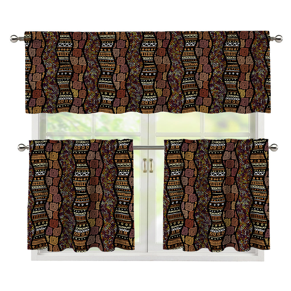 African Afro Inspired Pattern Print 3 Piece Kitchen Curtains