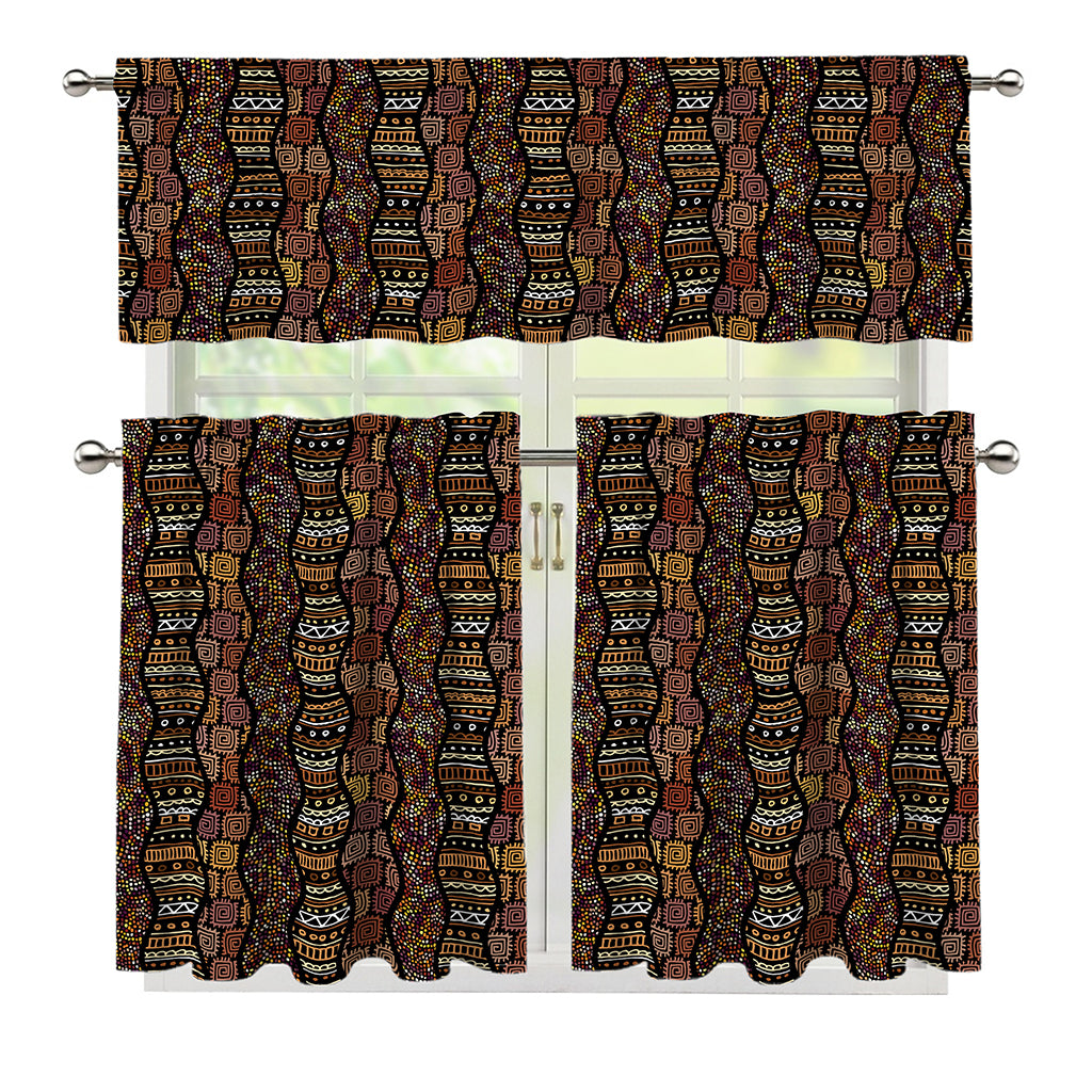 African Afro Inspired Pattern Print 3 Piece Kitchen Curtains