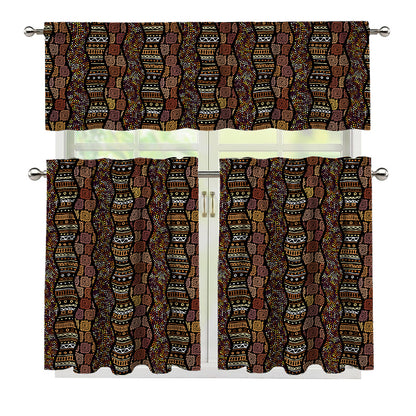 African Afro Inspired Pattern Print 3 Piece Kitchen Curtains
