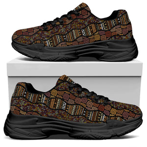 African Afro Inspired Pattern Print Black Chunky Shoes