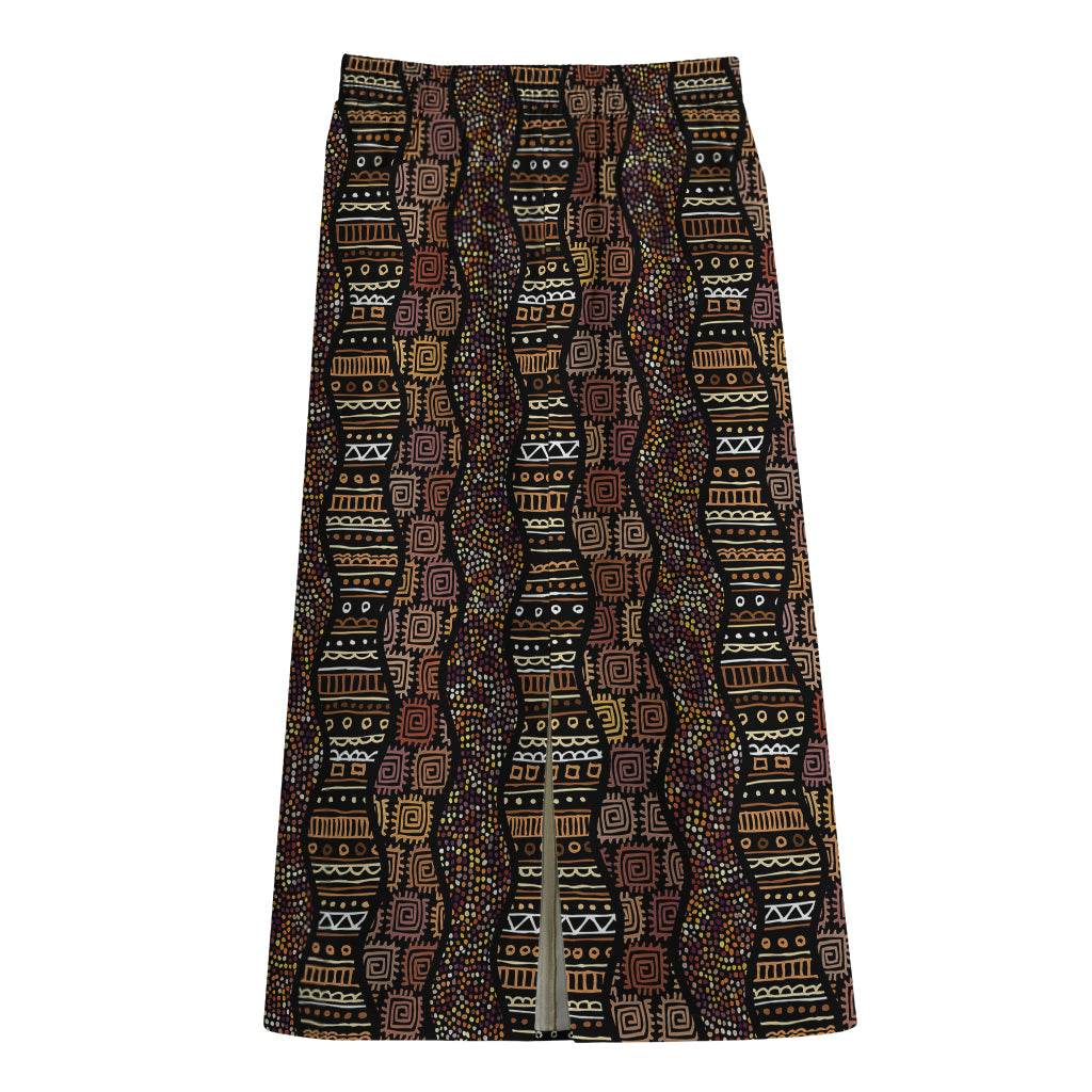 African Afro Inspired Pattern Print Cotton Front Slit Maxi Skirt