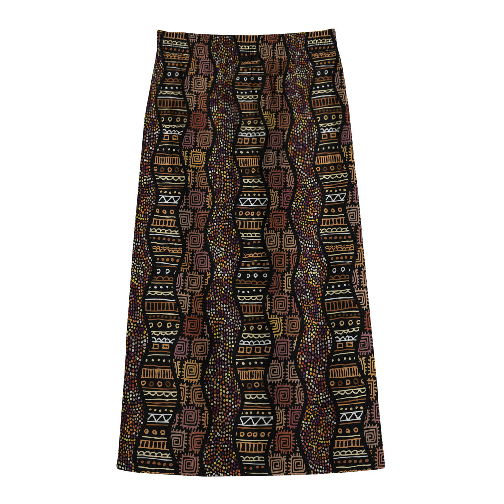 African Afro Inspired Pattern Print Cotton Front Slit Maxi Skirt