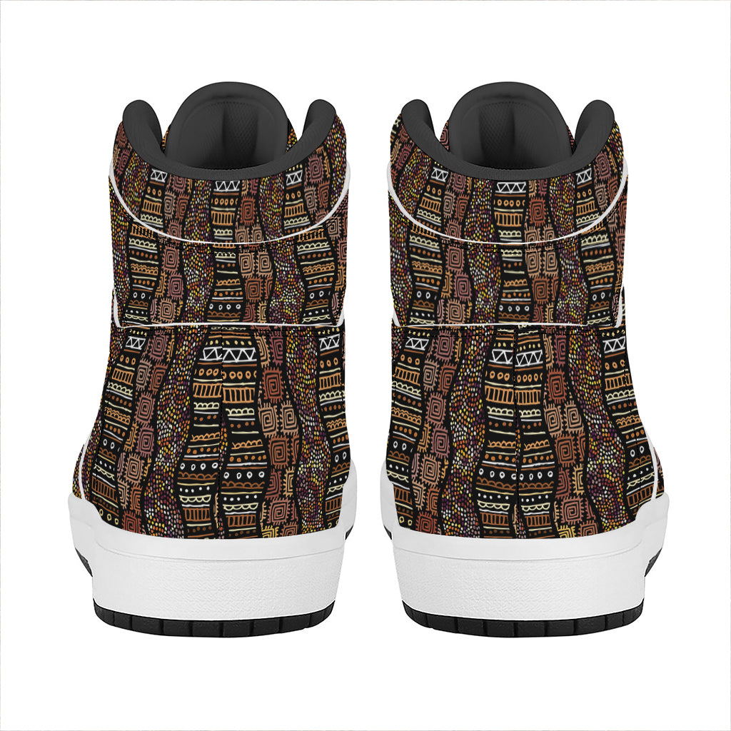 African Afro Inspired Pattern Print High Top Leather Sneakers