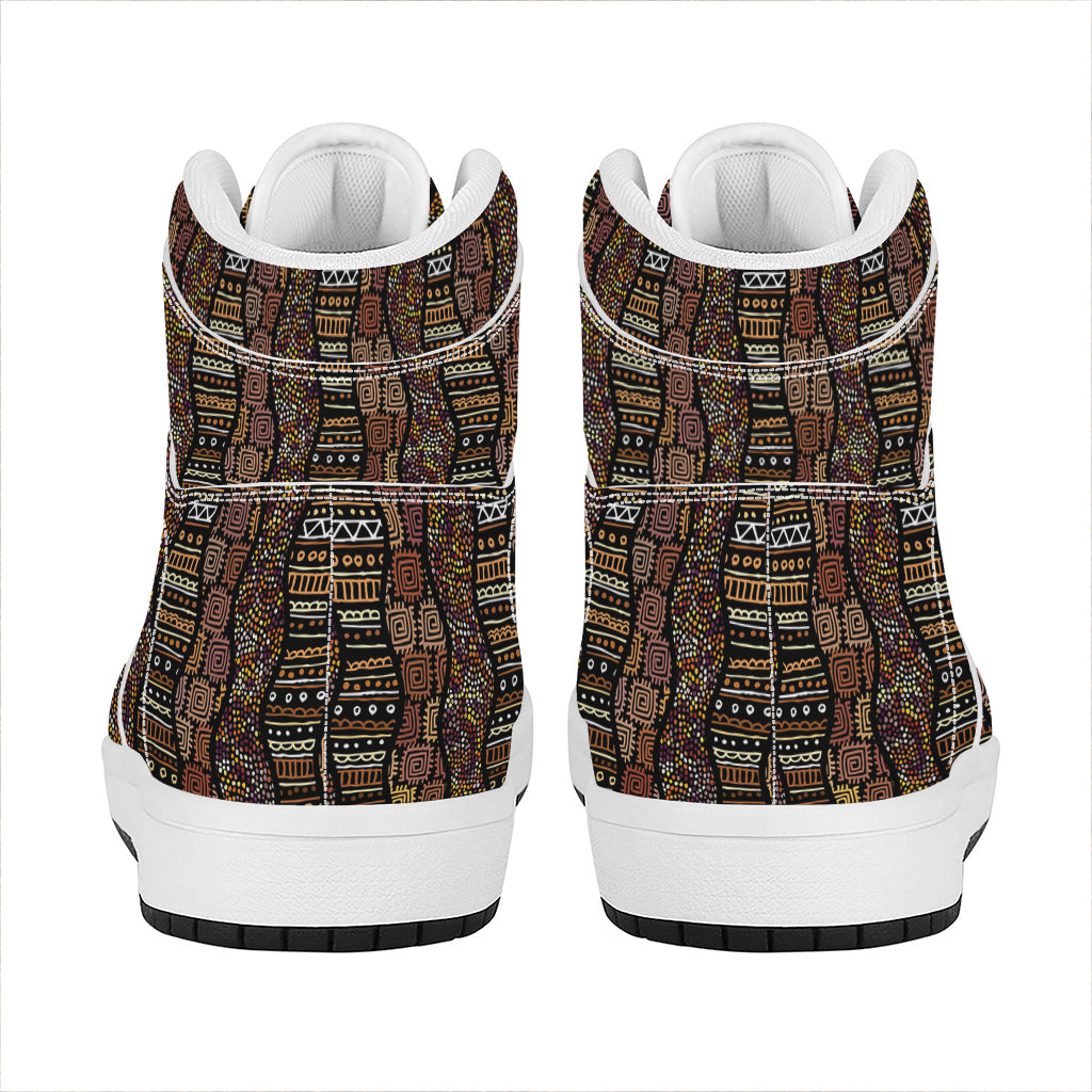 African Afro Inspired Pattern Print High Top Leather Sneakers