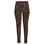 African Afro Inspired Pattern Print High-Waisted Pocket Leggings