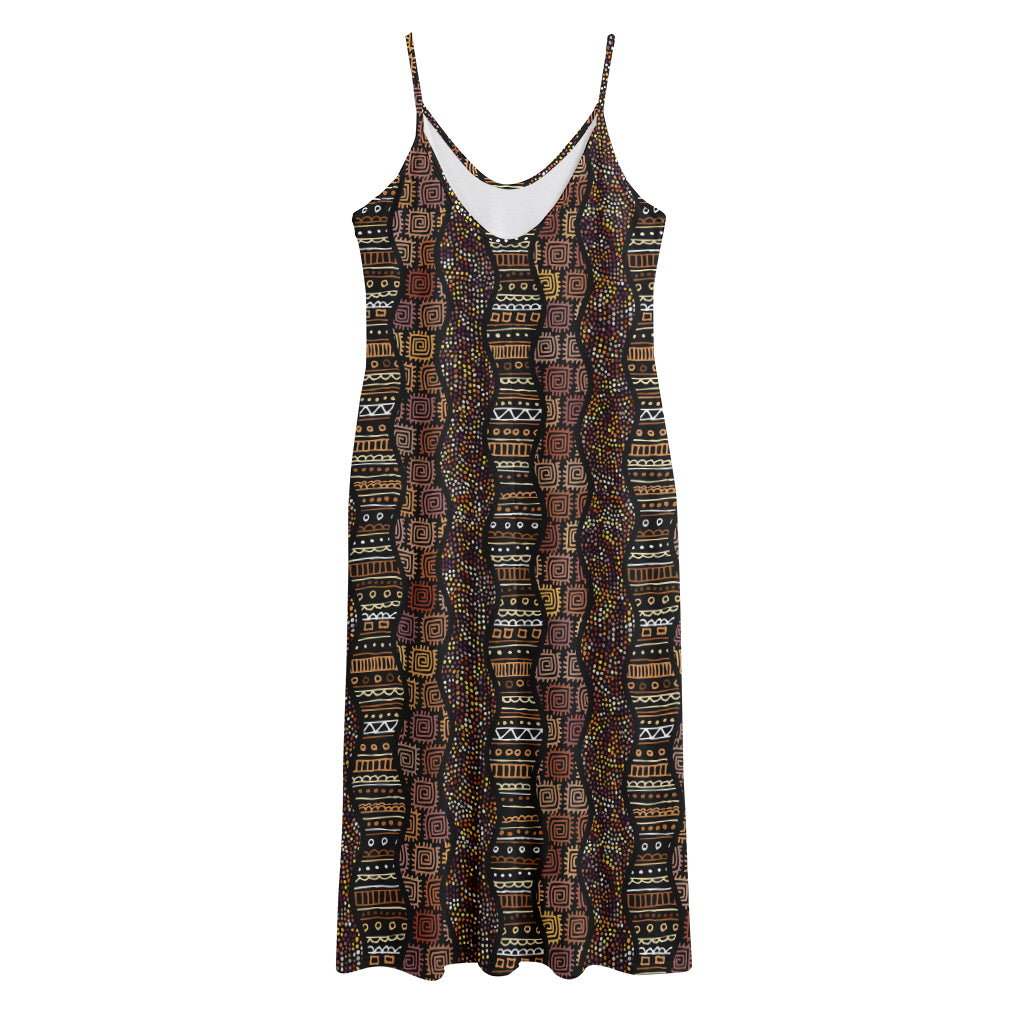 African Afro Inspired Pattern Print Jersey Midi Cami Dress