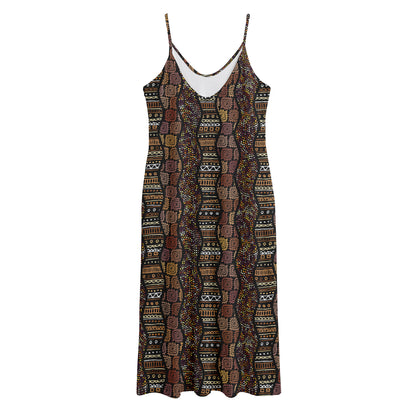 African Afro Inspired Pattern Print Jersey Midi Cami Dress