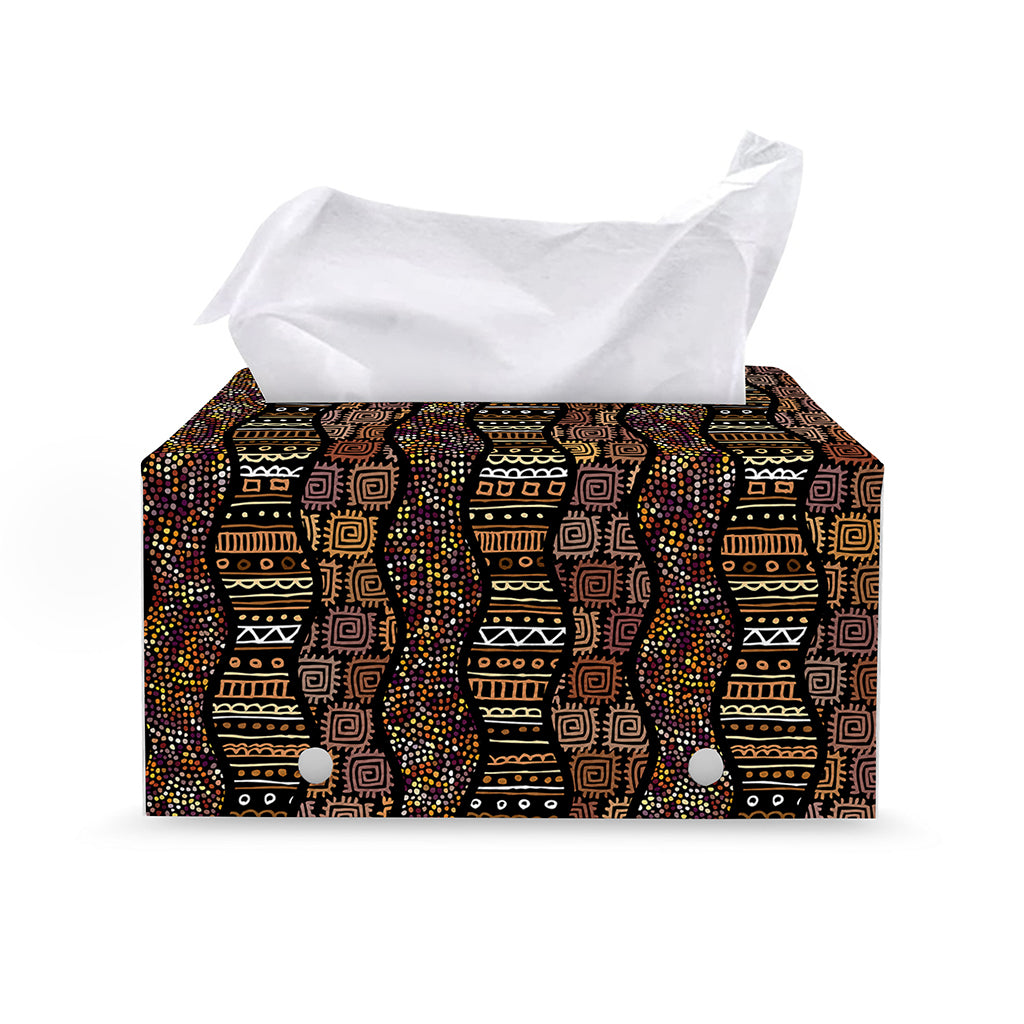African Afro Inspired Pattern Print Leather Tissue Box Cover