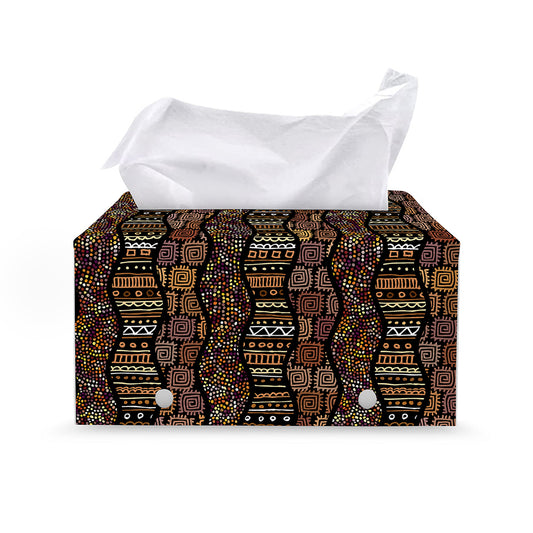 African Afro Inspired Pattern Print Leather Tissue Box Cover