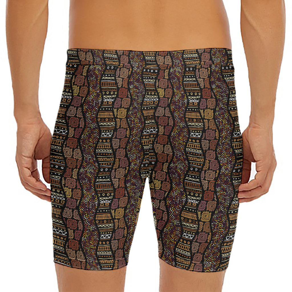 African Afro Inspired Pattern Print Men's Long Boxer Briefs