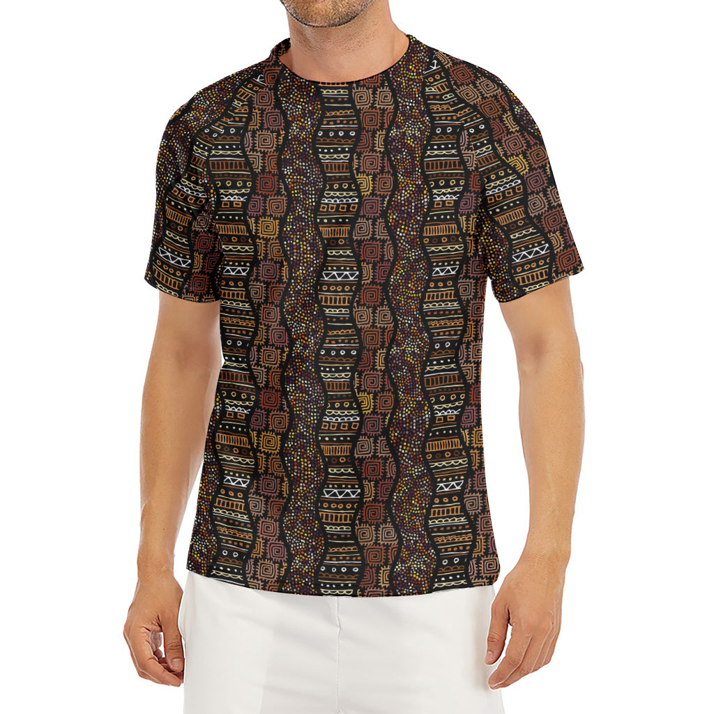 African Afro Inspired Pattern Print Men's Short Sleeve Rash Guard