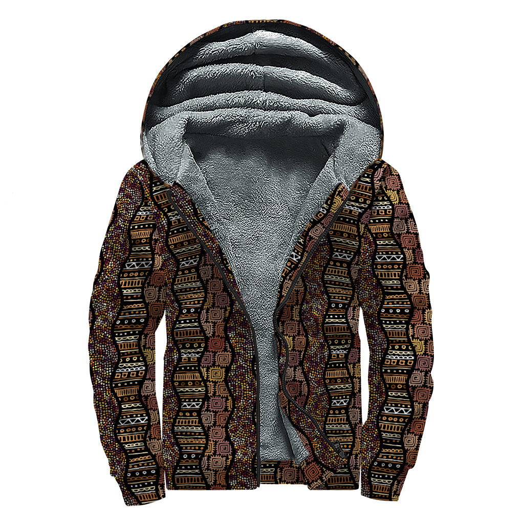 African Afro Inspired Pattern Print Sherpa Lined Zip Up Hoodie