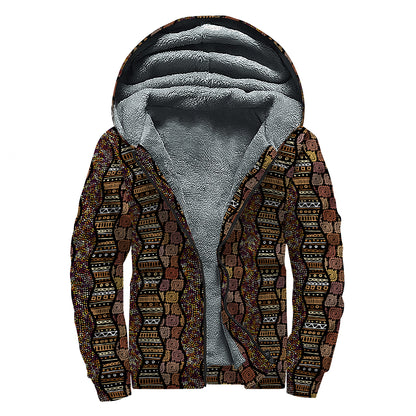 African Afro Inspired Pattern Print Sherpa Lined Zip Up Hoodie