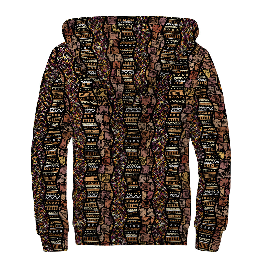 African Afro Inspired Pattern Print Sherpa Lined Zip Up Hoodie