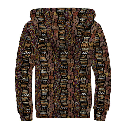 African Afro Inspired Pattern Print Sherpa Lined Zip Up Hoodie
