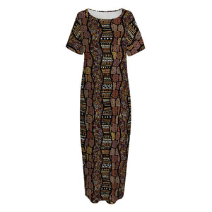 African Afro Inspired Pattern Print Short Sleeve Long Nightdress