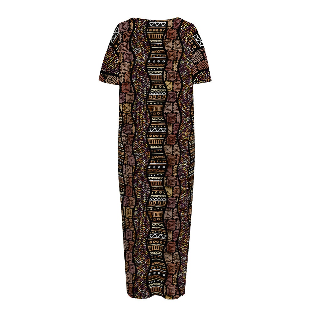 African Afro Inspired Pattern Print Short Sleeve Long Nightdress