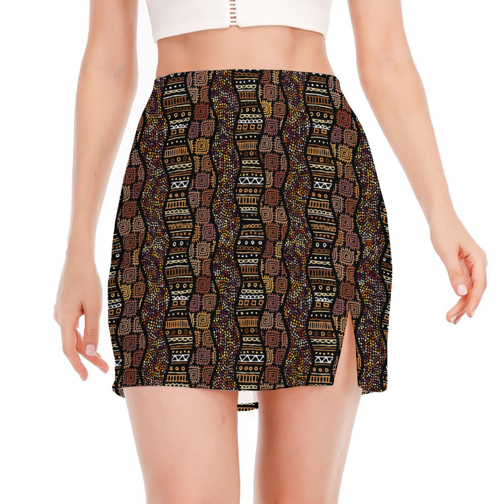 African Afro Inspired Pattern Print Side Slit Mini Skirt