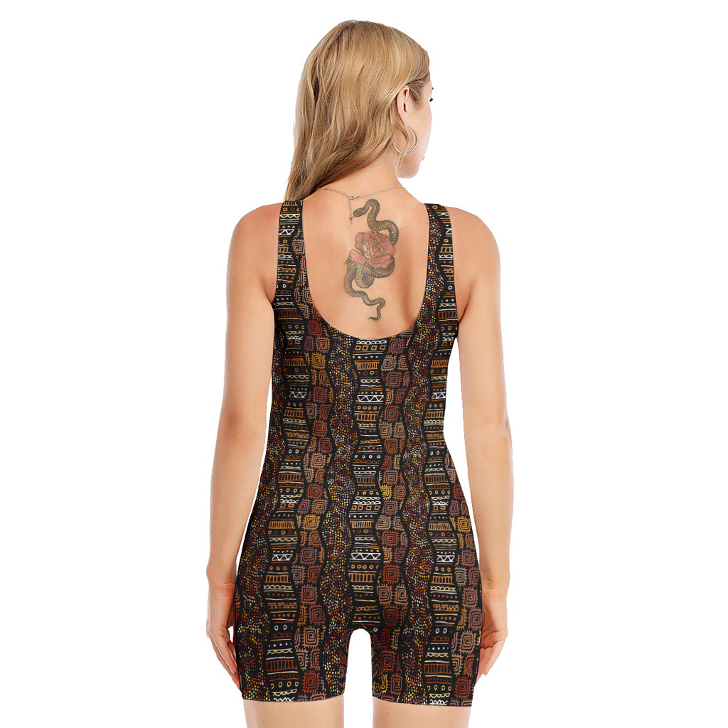 African Afro Inspired Pattern Print Sleeveless One Piece Swimsuit