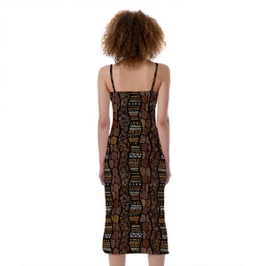 African Afro Inspired Pattern Print Slim Fit Midi Cami Dress