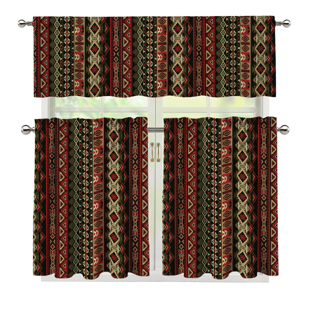 African Ethnic Pattern Print 3 Piece Kitchen Curtains