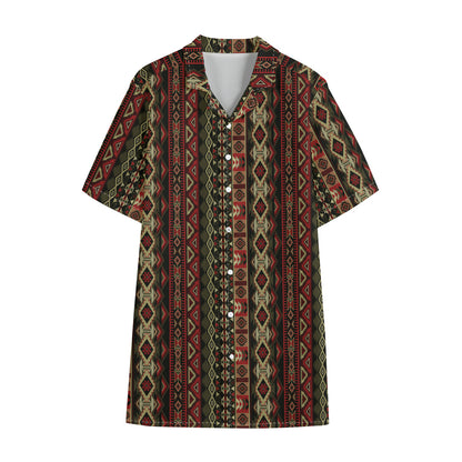 African Ethnic Pattern Print Cotton Hawaiian Shirt