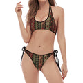 African Ethnic Pattern Print Halter Scoop Tie Side Bikini