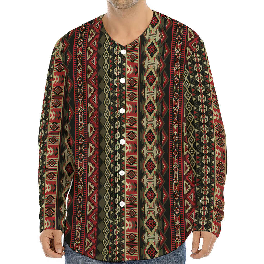 African Ethnic Pattern Print Long Sleeve Baseball Jersey