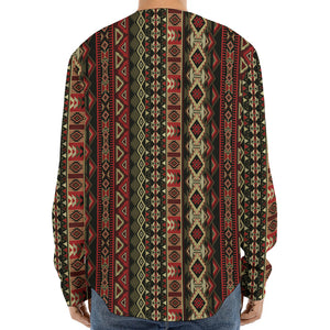 African Ethnic Pattern Print Long Sleeve Baseball Jersey