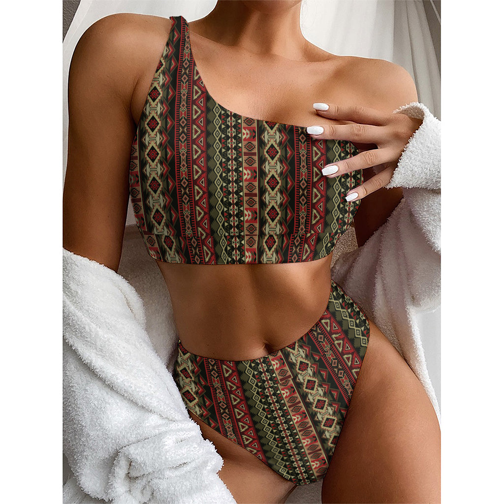 African Ethnic Pattern Print One Shoulder Bikini Top