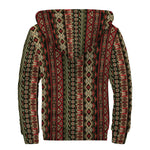 African Ethnic Pattern Print Sherpa Lined Zip Up Hoodie