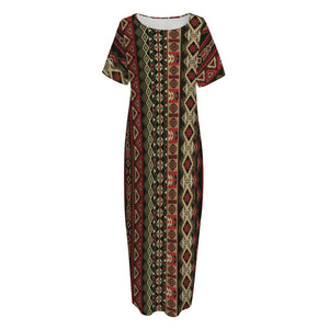 African Ethnic Pattern Print Short Sleeve Long Nightdress