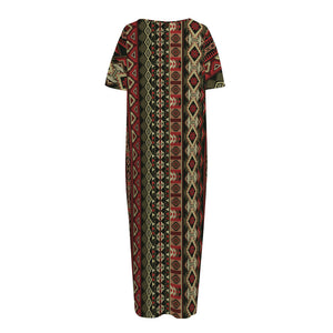 African Ethnic Pattern Print Short Sleeve Long Nightdress