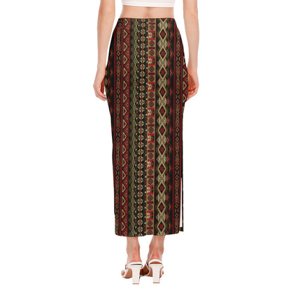 African Ethnic Pattern Print Side Slit Maxi Skirt