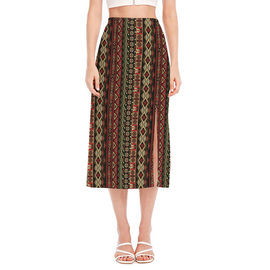 African Ethnic Pattern Print Side Slit Midi Skirt