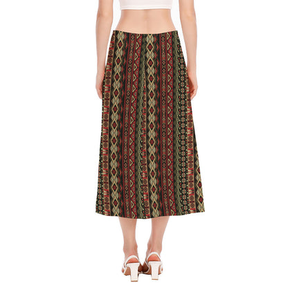 African Ethnic Pattern Print Side Slit Midi Skirt