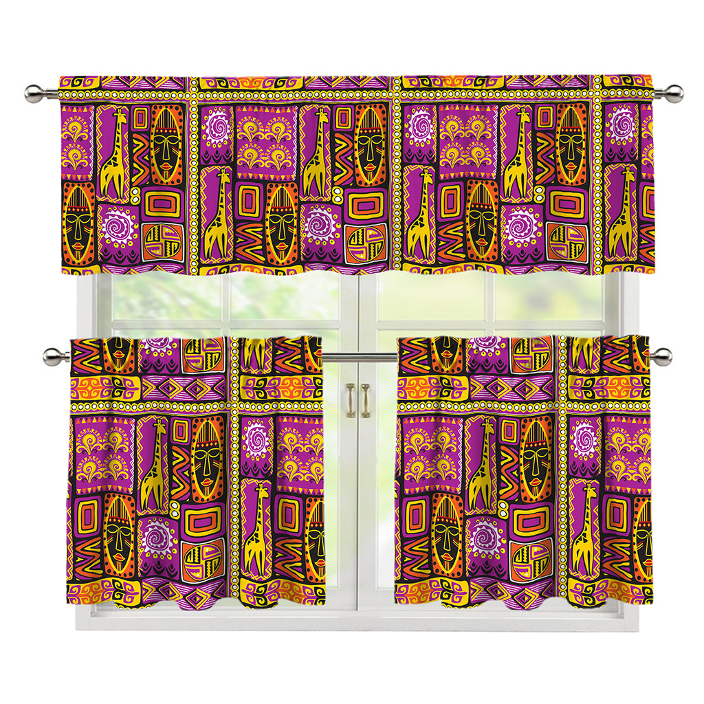 African Ethnic Tribal Inspired Print 3 Piece Kitchen Curtains