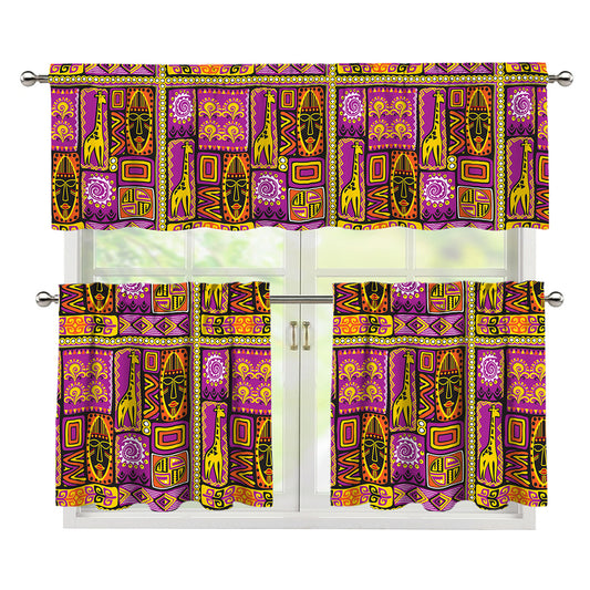 African Ethnic Tribal Inspired Print 3 Piece Kitchen Curtains