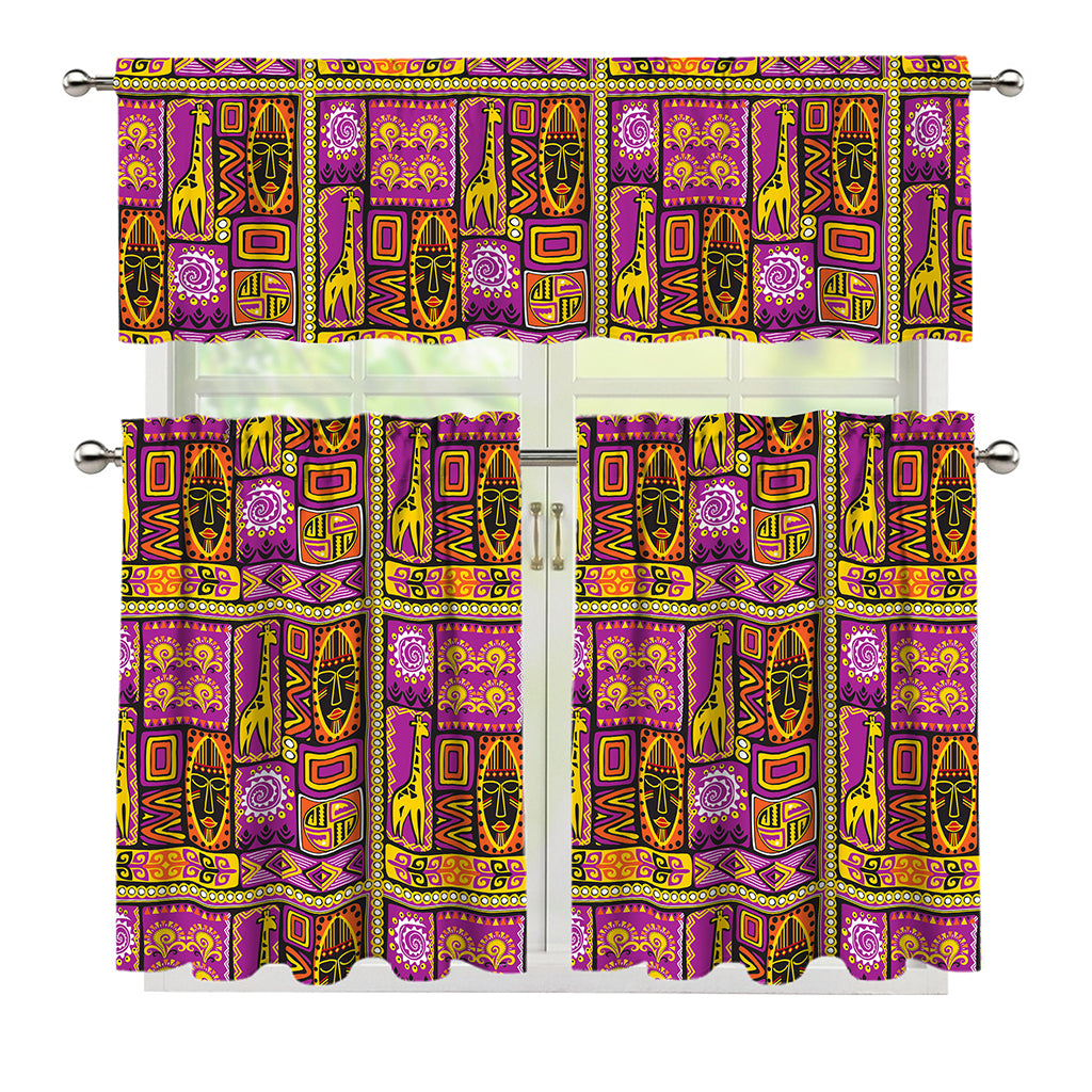 African Ethnic Tribal Inspired Print 3 Piece Kitchen Curtains
