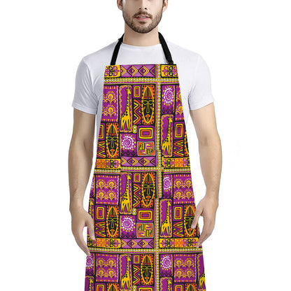 African Ethnic Tribal Inspired Print Bib Apron With Pocket