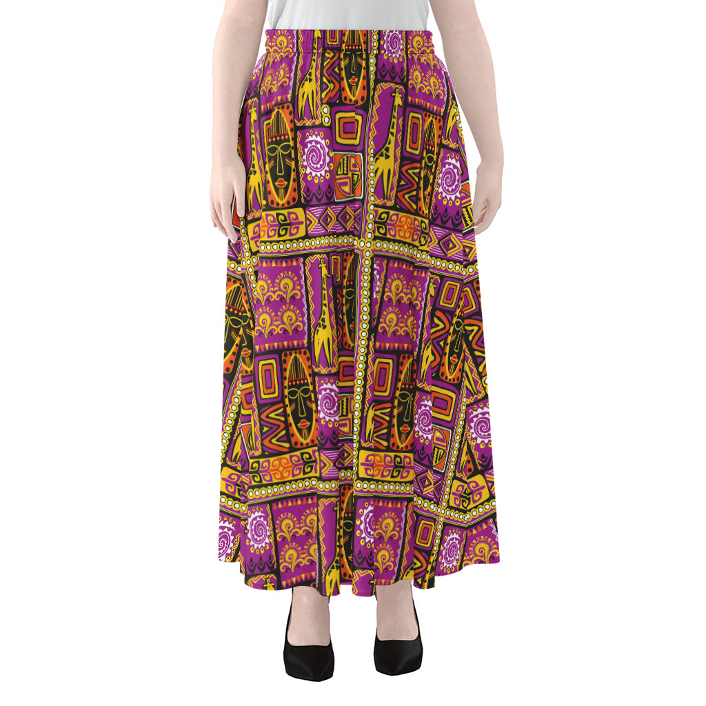 African Ethnic Tribal Inspired Print Chiffon Maxi Skirt