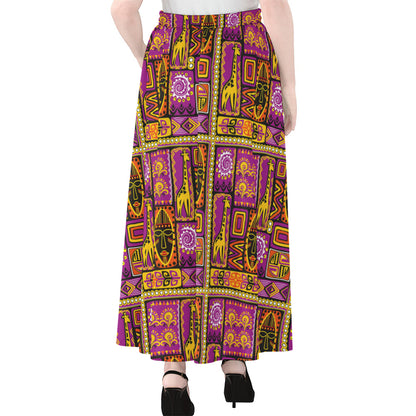 African Ethnic Tribal Inspired Print Chiffon Maxi Skirt
