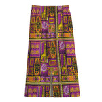 African Ethnic Tribal Inspired Print Cotton Front Slit Maxi Skirt