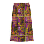African Ethnic Tribal Inspired Print Cotton Front Slit Maxi Skirt