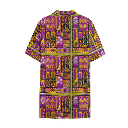 African Ethnic Tribal Inspired Print Cotton Hawaiian Shirt